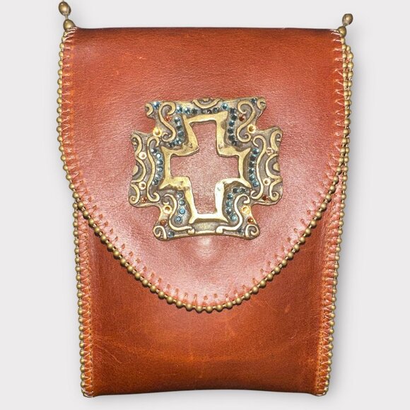 LEATHEROCK Purse Brown Leather Crossbody Cross Western Boho Shoulder Bag USA - Picture 3 of 7